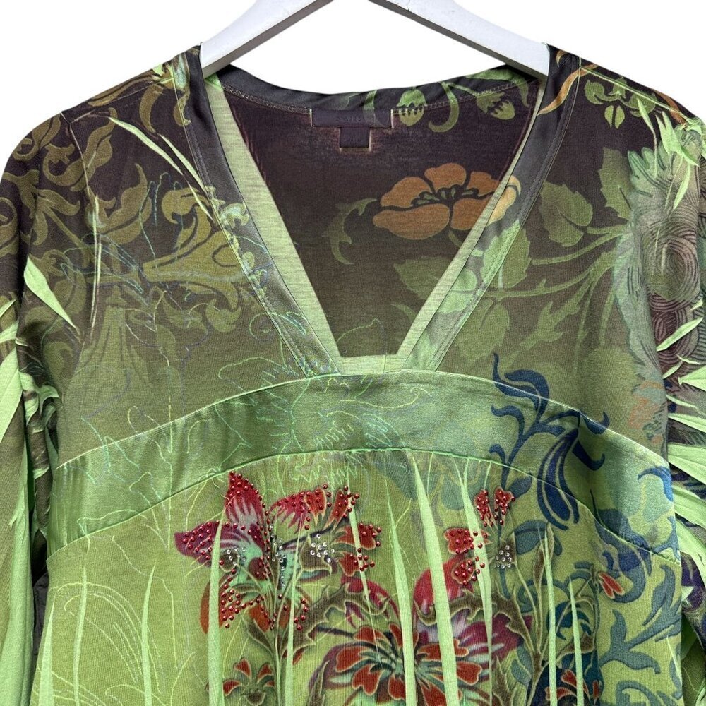 DRESSBARN Boho Top XL Green Print Tee 3/4 Sleeve St Patricks Day - Picture 2 of 8